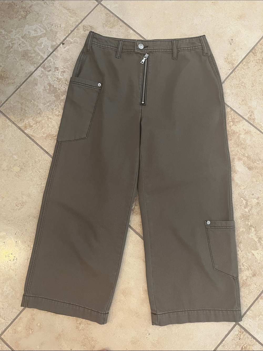 Topshop Olive Green Moto Crop Pants 28